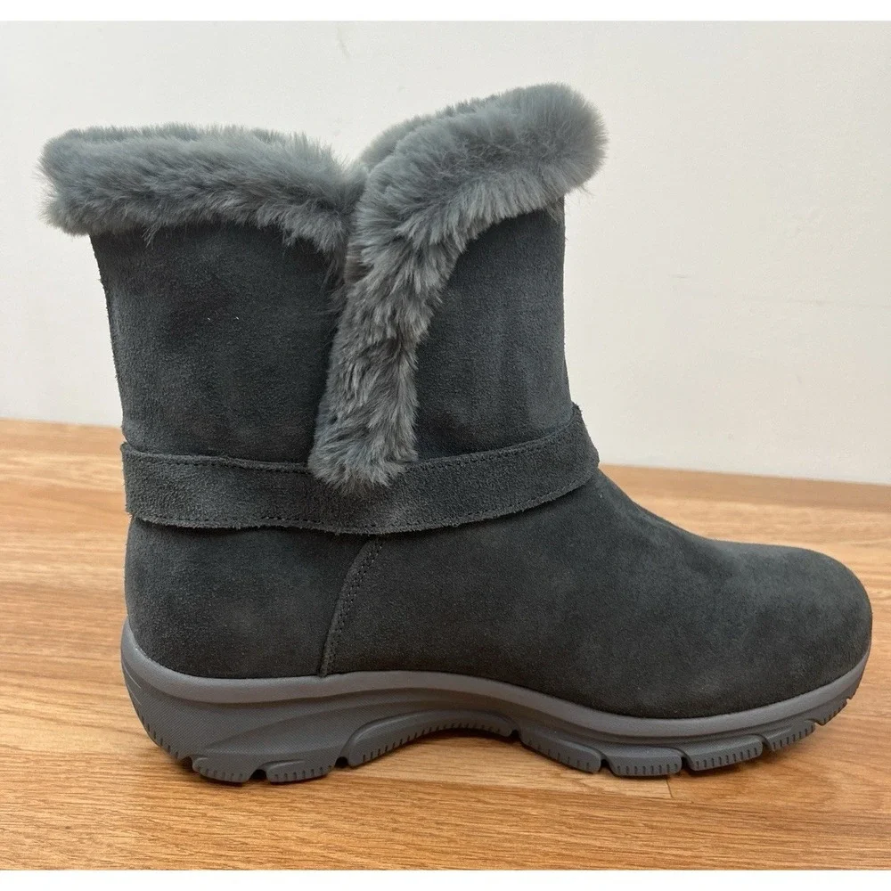 Skechers Slip-ins Easy Going Water-Repellent Suede Boots Grey Womens 10 Wide NEW